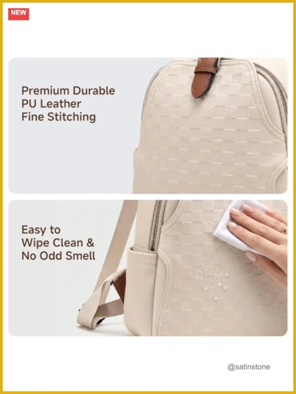 Cute Plaid PU Leather Small Backpack Rucksack Lightweight Daypack for Work